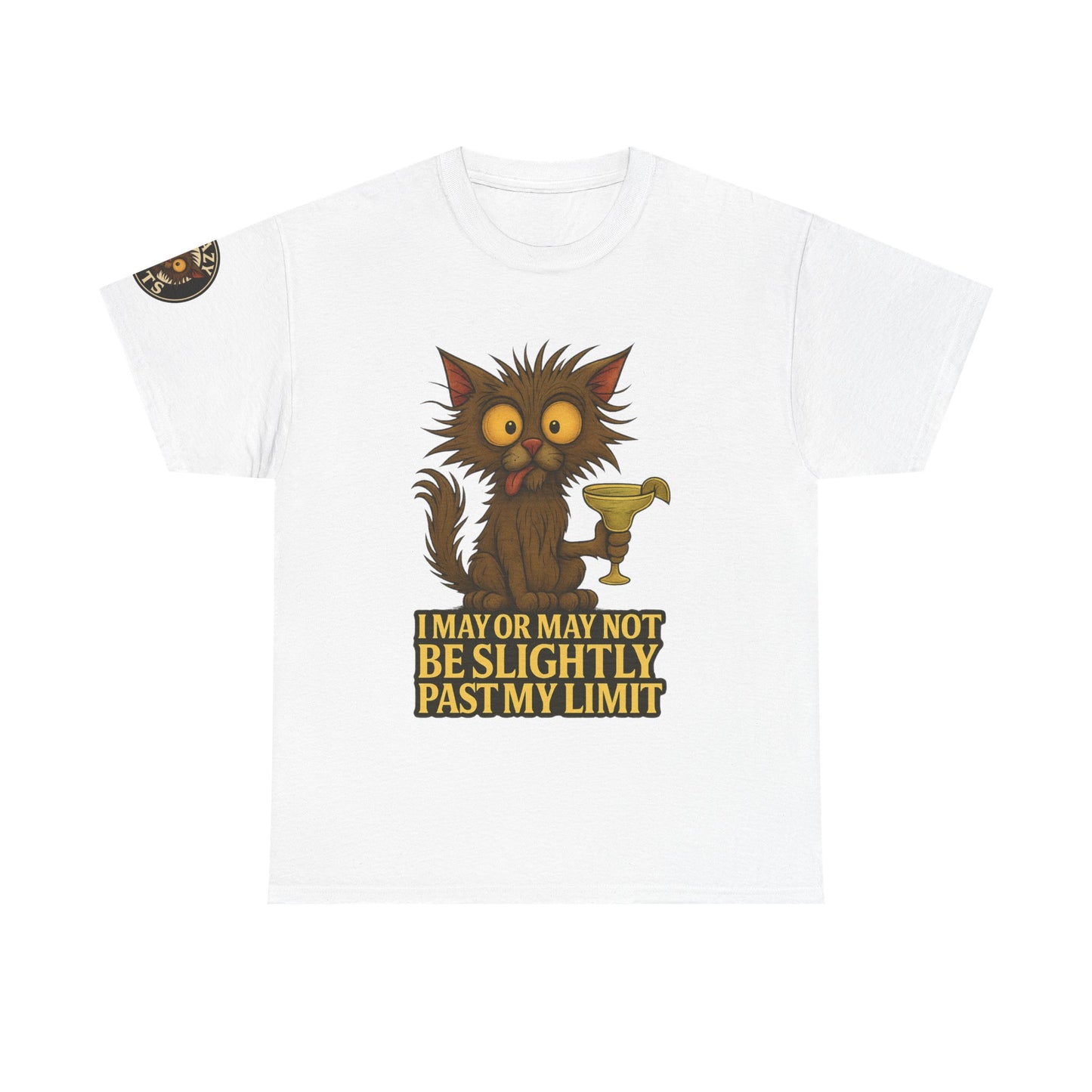 Cat Drinking Wine T‑Shirt — “I May Or May Not Be Slightly Past My Limit” Funny Graphic Tee