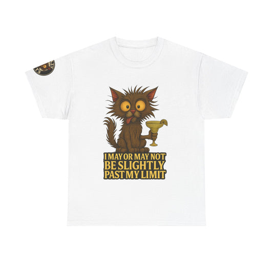 Cat Drinking Wine T‑Shirt — “I May Or May Not Be Slightly Past My Limit” Funny Graphic Tee
