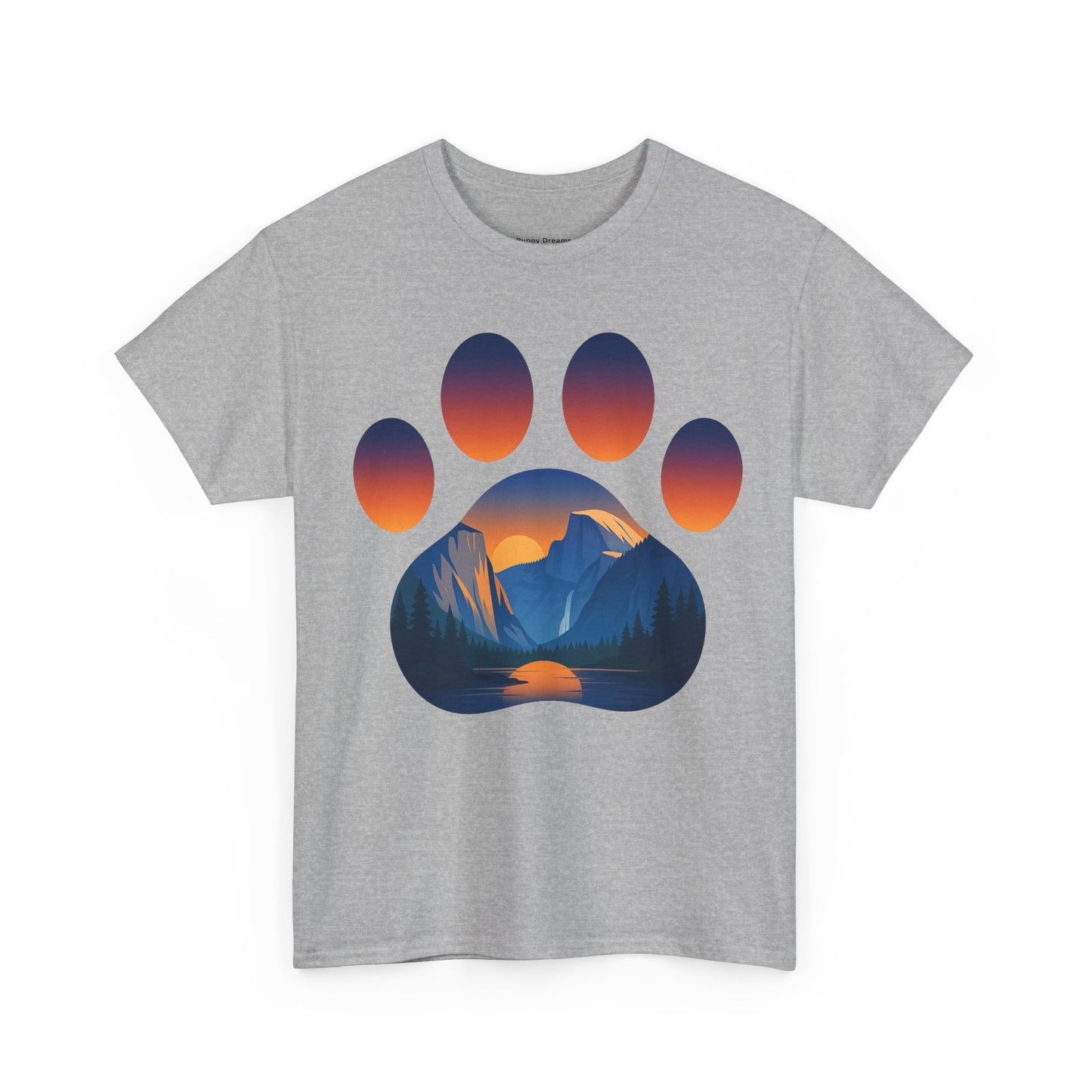 Mountain Sunset Paw Print Tee for Animal Lovers, Unisex Cotton Shirt, Gift for Pet Owners, Nature-Themed T-Shirt, Casual Wear