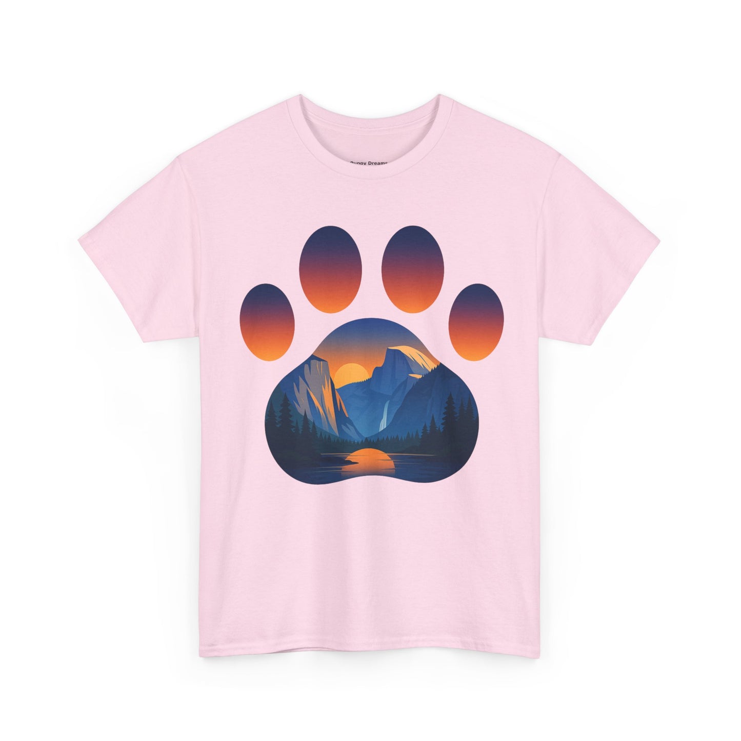 Mountain Sunset Paw Print Tee for Animal Lovers, Unisex Cotton Shirt, Gift for Pet Owners, Nature-Themed T-Shirt, Casual Wear